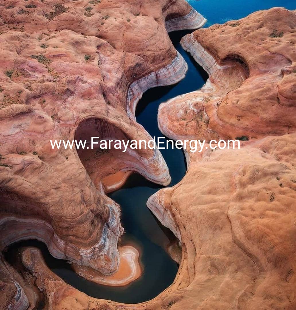 نمای هوایی یکی از دره های کوچک دریاچه پاول, آریزونا